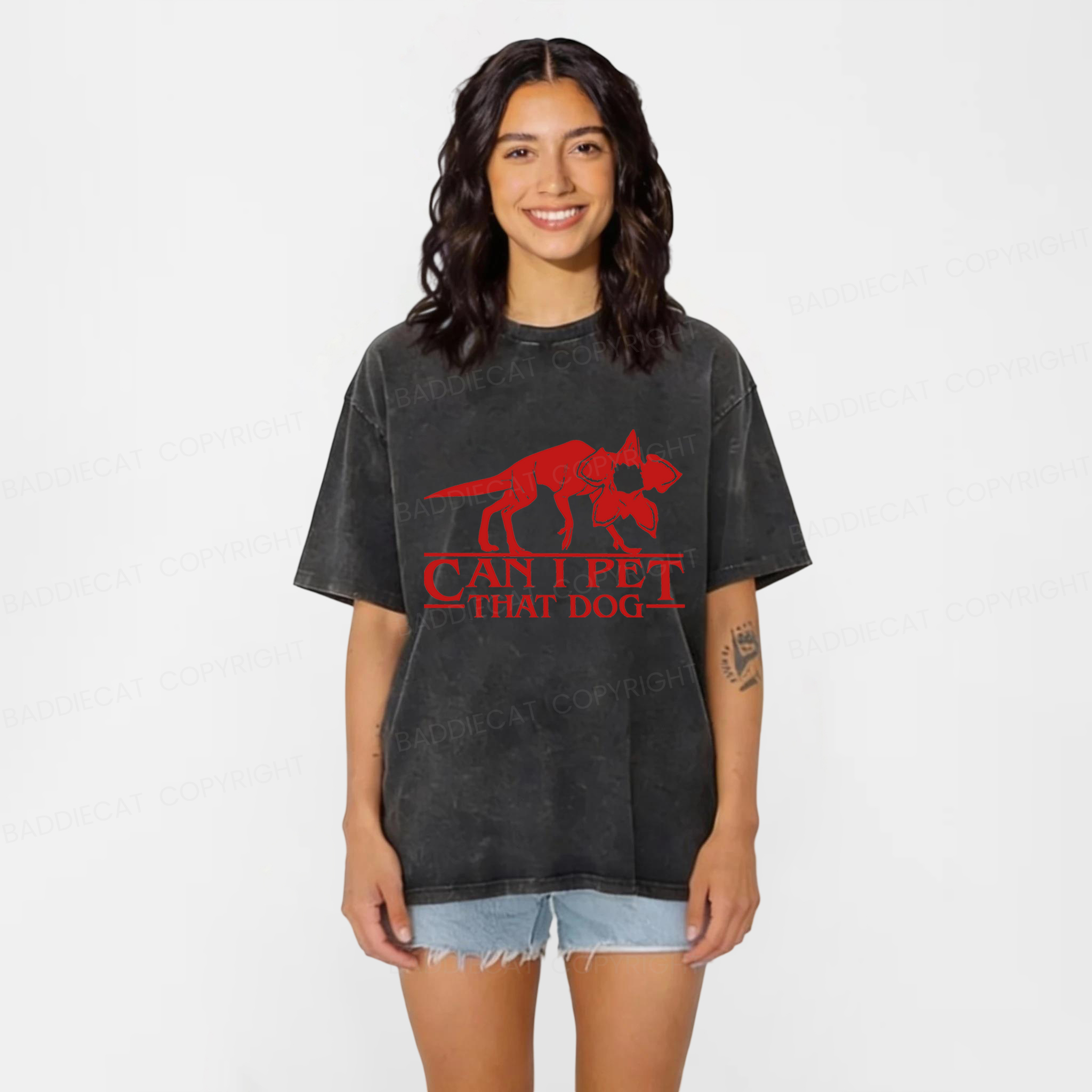 Baddiecat  Can I Pet That Dog Washed T-shirt