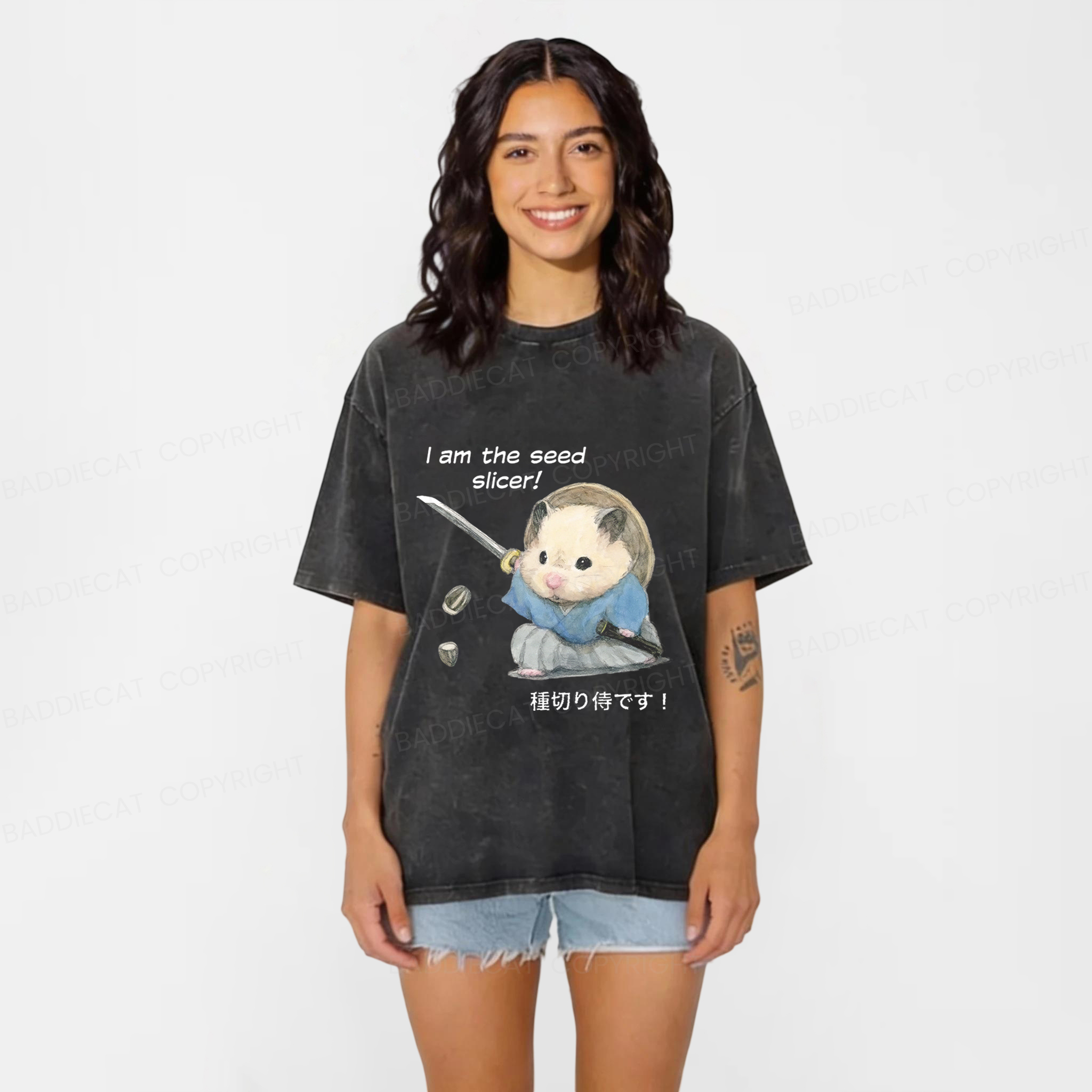 Baddiecat I Am The Seed Slicer Washed T-shirt
