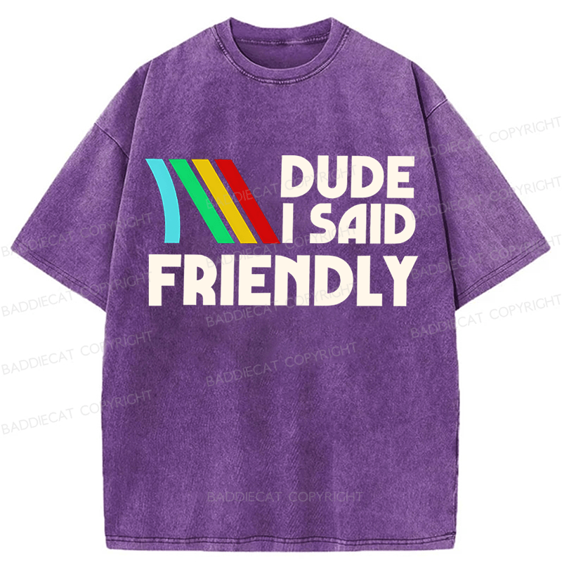 Baddiecat Dude I Said Friendly Washed T-shirt