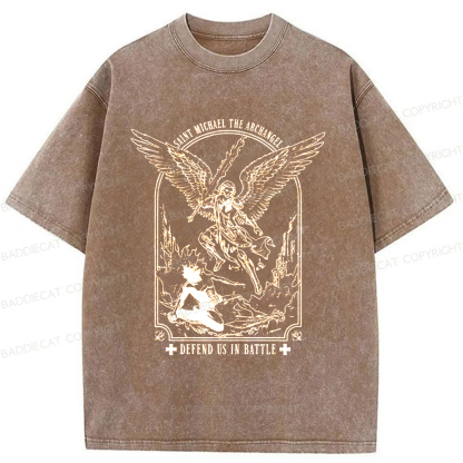 Baddiecat Saint Michael The Archangel Washed T-shirt