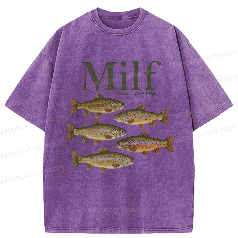 Baddiecat I Love Fish Vintage Style Washed T-shirt