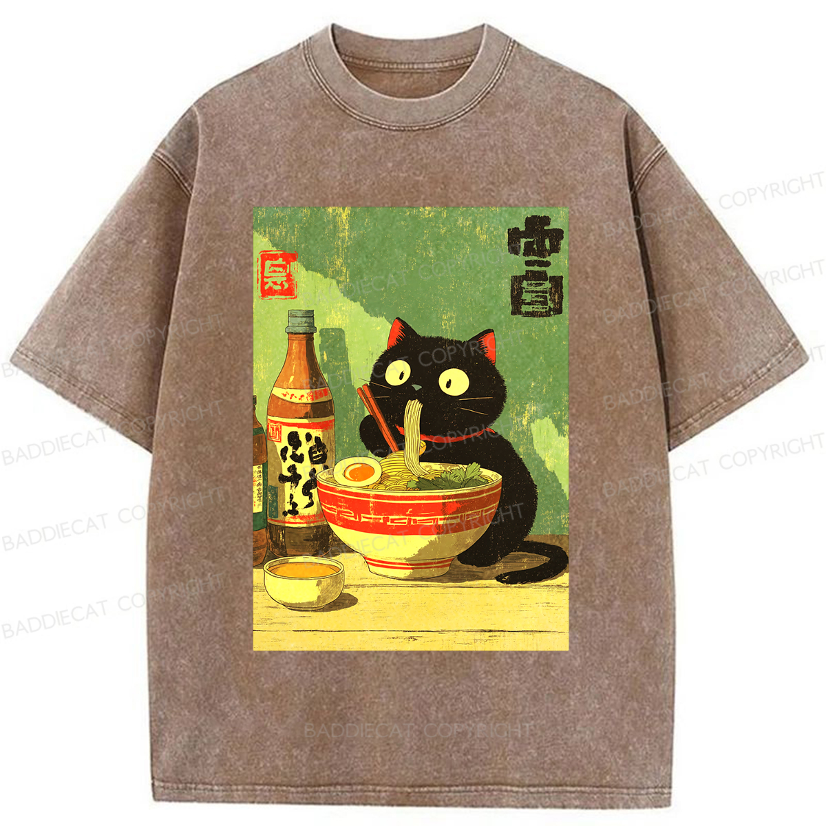Baddiecat Ramen Cat Washed T-shirt