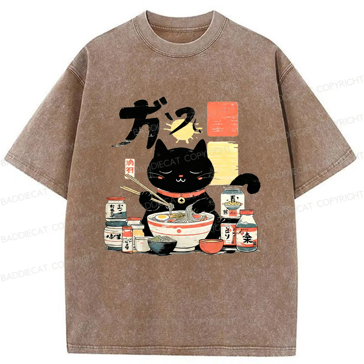 Baddiecat Whiskers And Noodles Washed T-Shirt