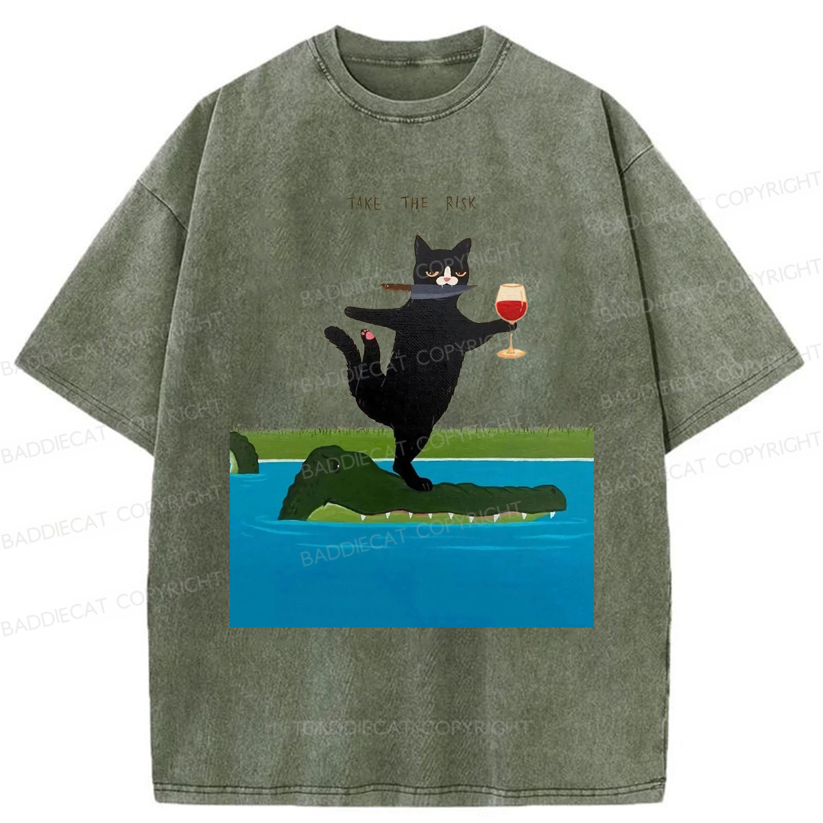 Baddiecat Cat Take The Risk Washed T-shirt