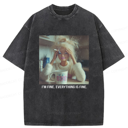 Baddiecat I'm Fine Everything Is Fine Graphic Washed T-shirt