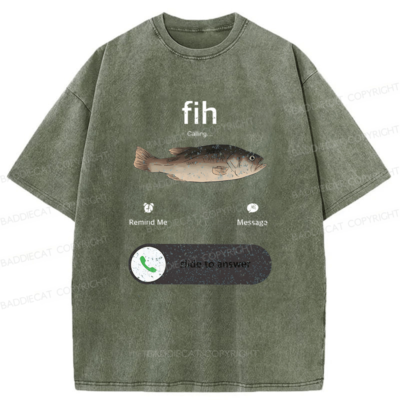 Baddiecat Funny Fish Calling Washed T-shirt