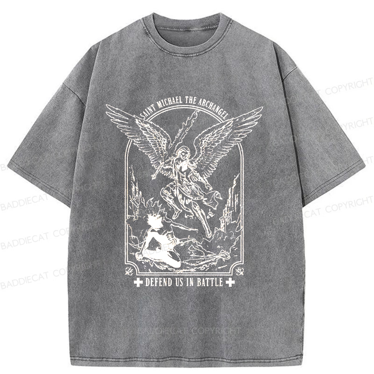 Baddiecat Saint Michael The Archangel Washed T-shirt