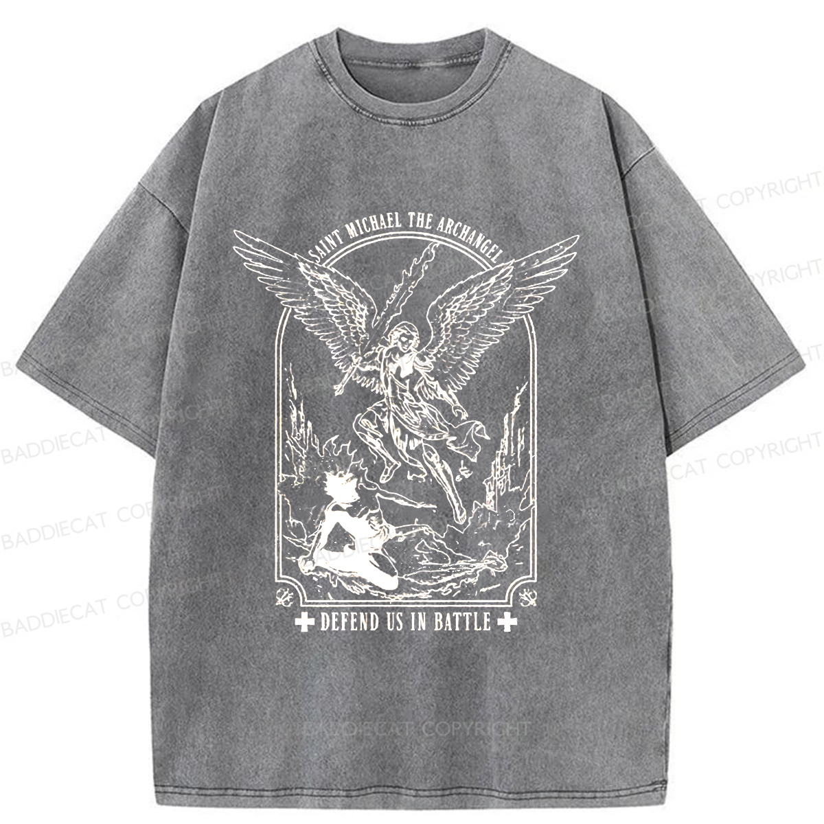 Baddiecat Saint Michael The Archangel Washed T-shirt