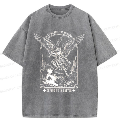 Baddiecat Saint Michael The Archangel Washed T-shirt