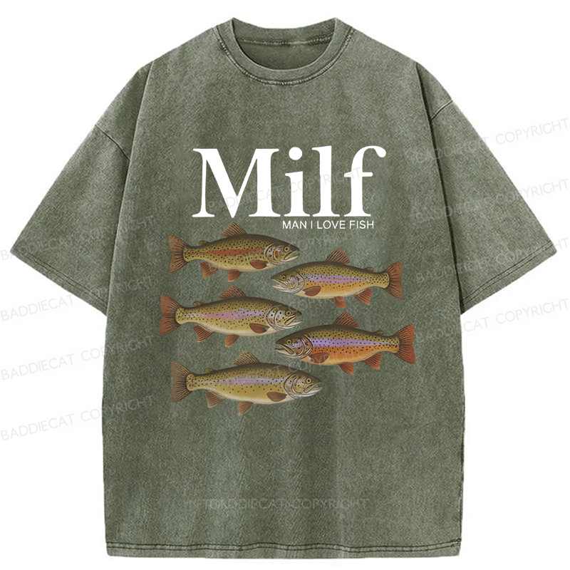 Baddiecat I Love Fish Vintage Style Washed T-shirt