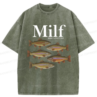 Baddiecat I Love Fish Vintage Style Washed T-shirt