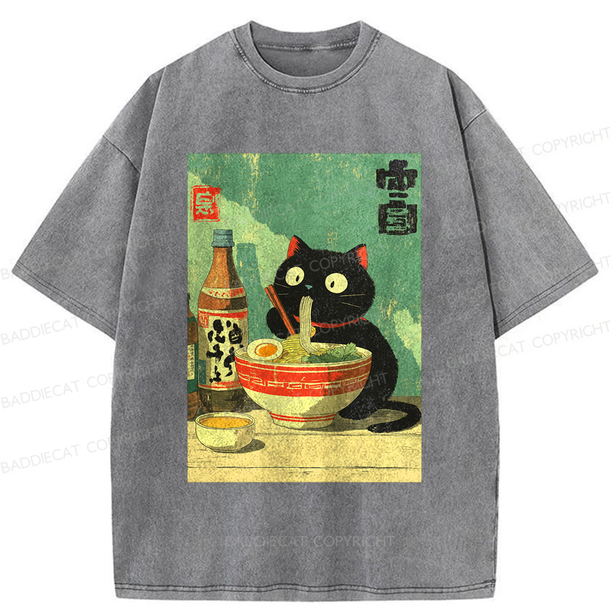 Baddiecat Ramen Cat Washed T-shirt