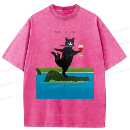 Baddiecat Cat Take The Risk Washed T-shirt