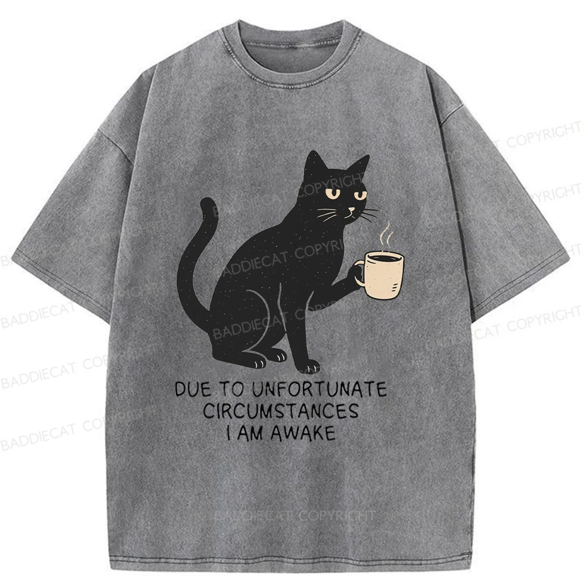 Baddiecat listless black Cat Washed T-shirt
