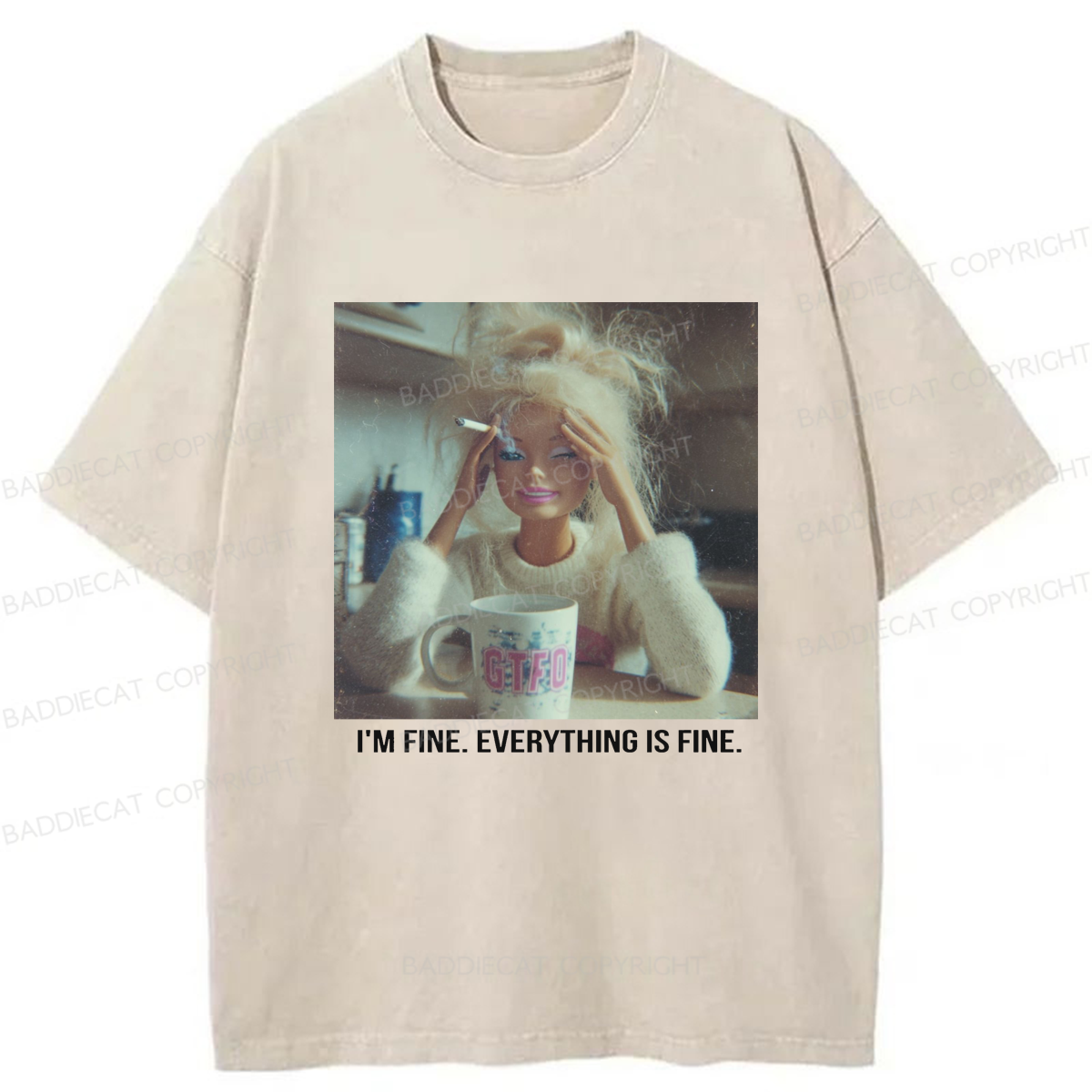 Baddiecat I'm Fine Everything Is Fine Graphic Washed T-shirt
