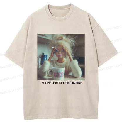 Baddiecat I'm Fine Everything Is Fine Graphic Washed T-shirt