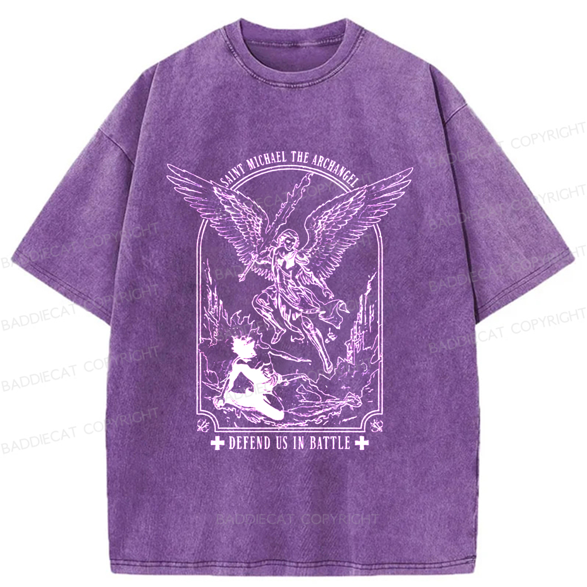 Baddiecat Saint Michael The Archangel Washed T-shirt