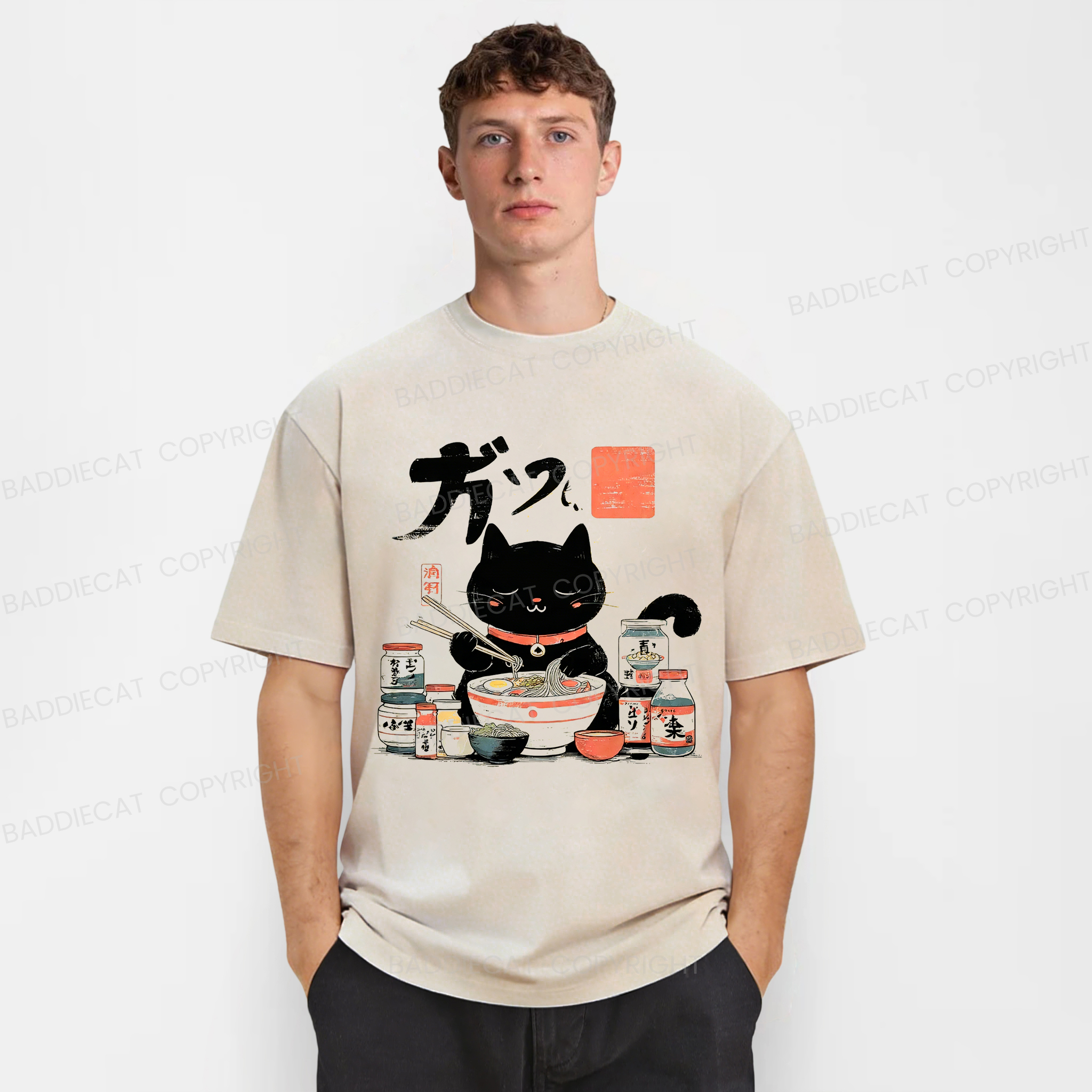 Baddiecat Whiskers And Noodles Washed T-Shirt