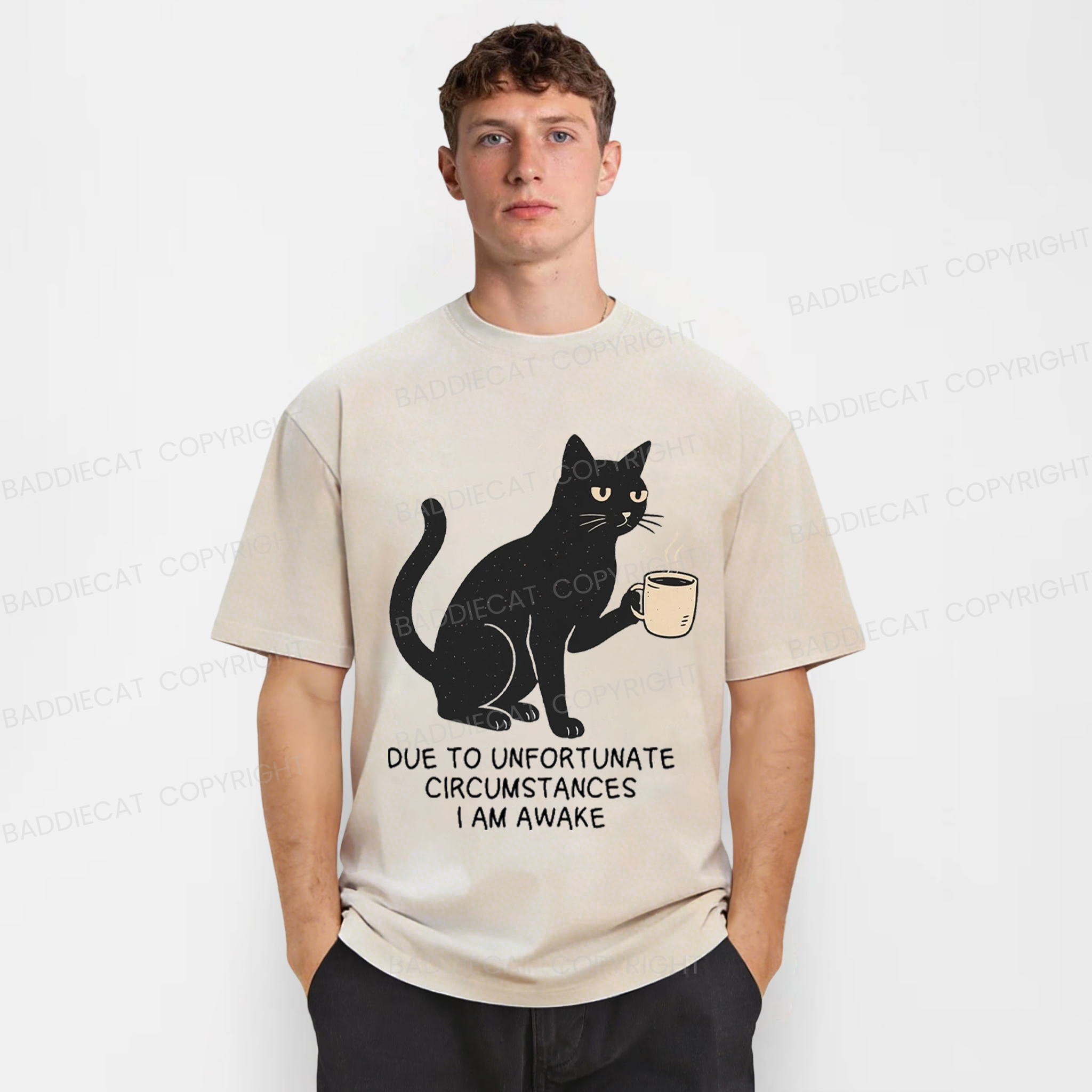 Baddiecat listless black Cat Washed T-shirt