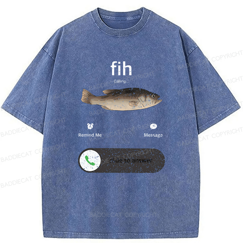 Baddiecat Funny Fish Calling Washed T-shirt