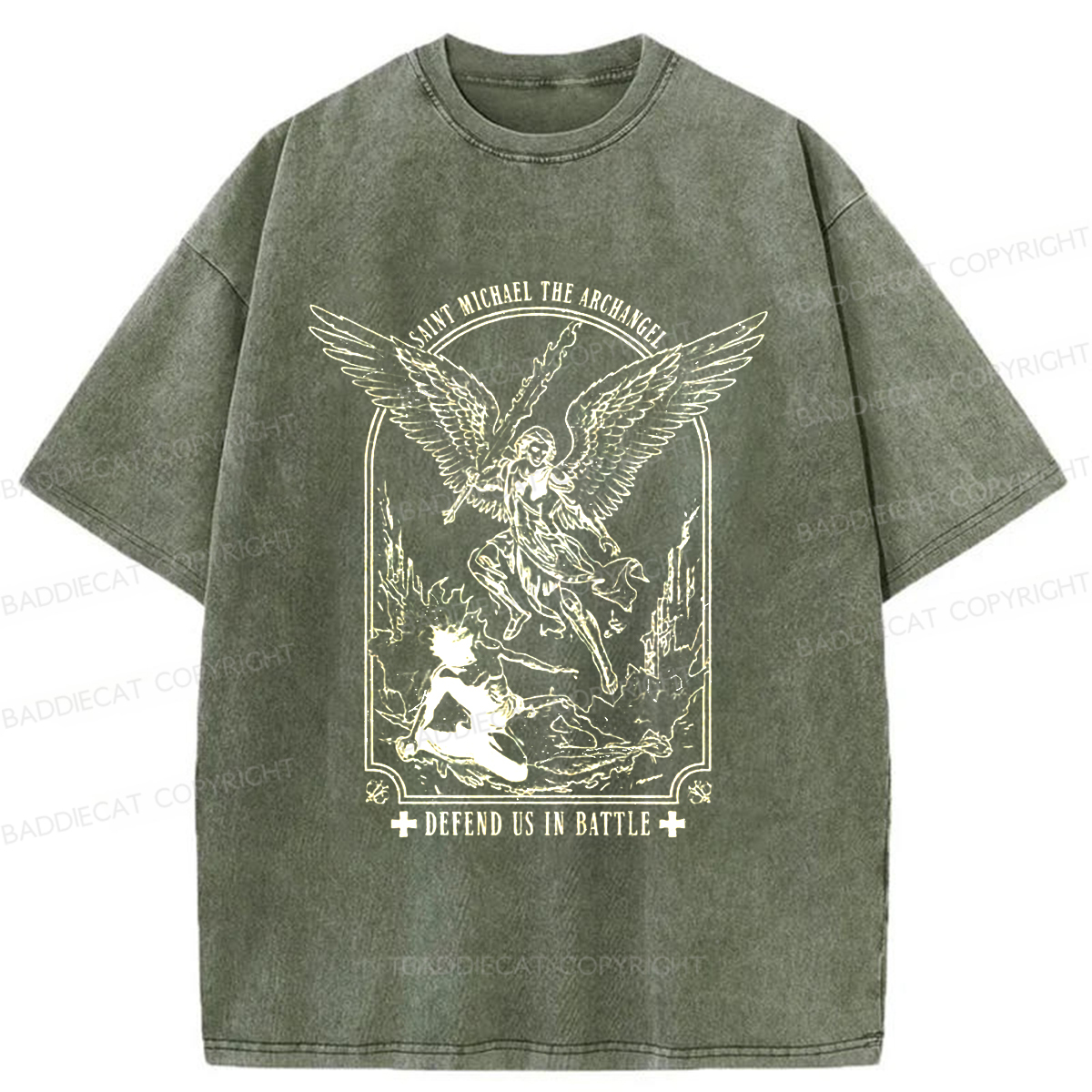 Baddiecat Saint Michael The Archangel Washed T-shirt