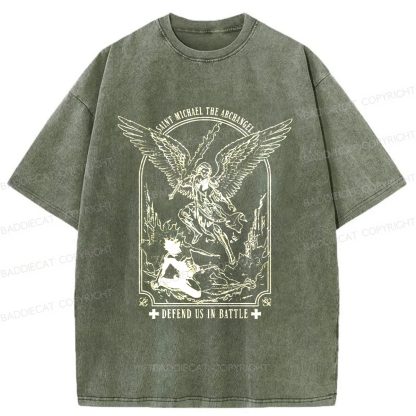 Baddiecat Saint Michael The Archangel Washed T-shirt
