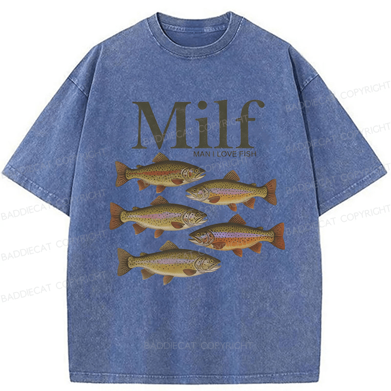 Baddiecat I Love Fish Vintage Style Washed T-shirt