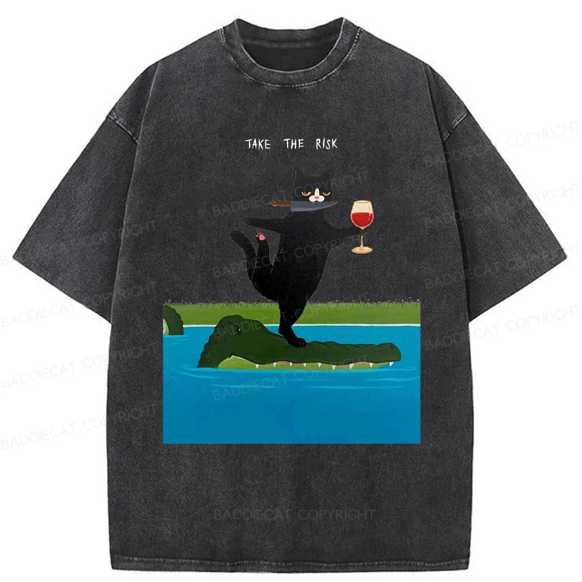 Baddiecat Cat Take The Risk Washed T-shirt
