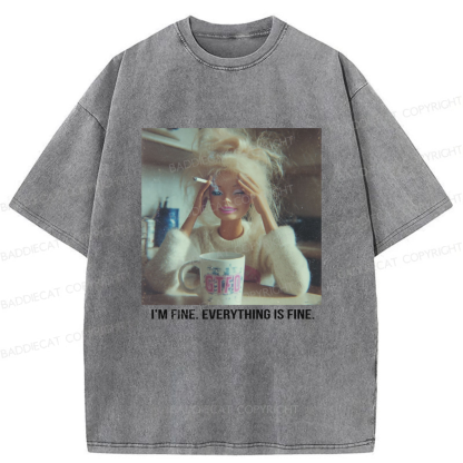 Baddiecat I'm Fine Everything Is Fine Graphic Washed T-shirt