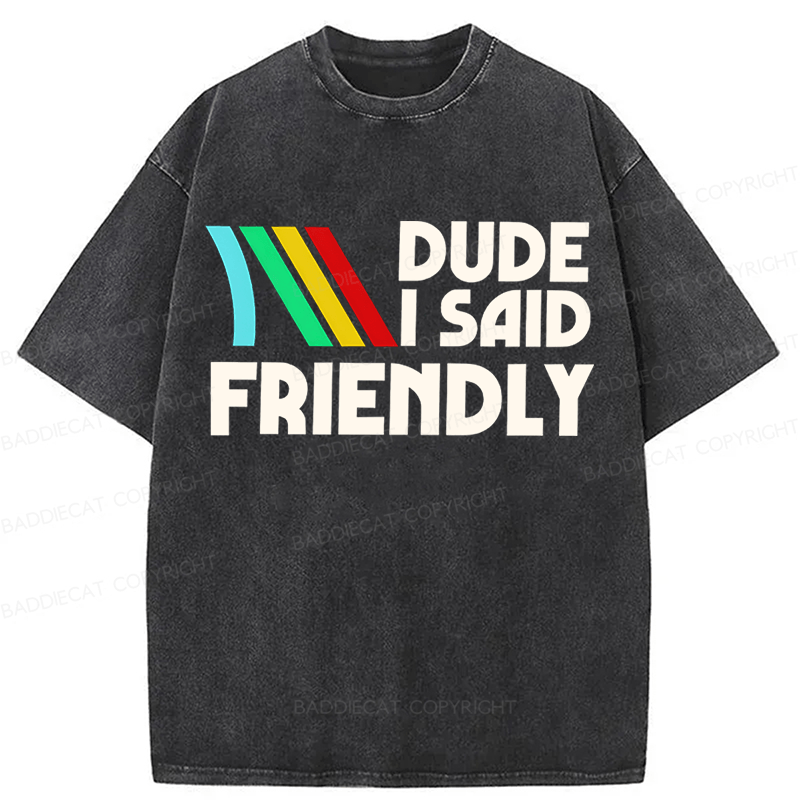 Baddiecat Dude I Said Friendly Washed T-shirt