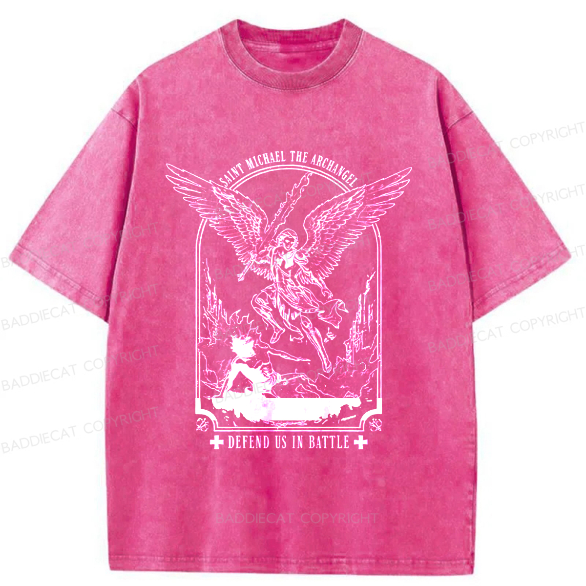 Baddiecat Saint Michael The Archangel Washed T-shirt