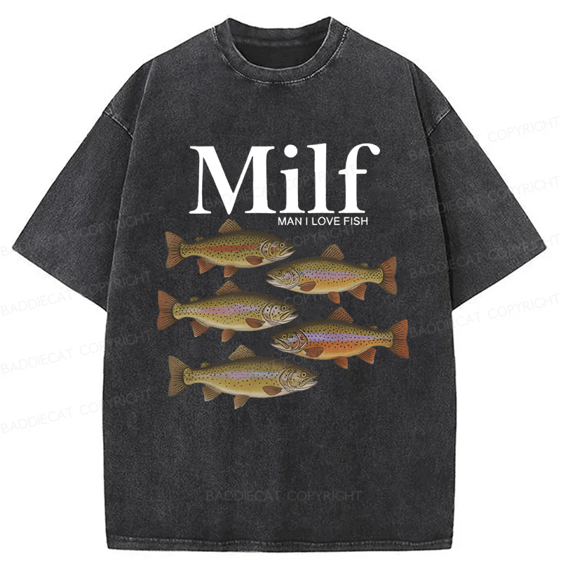 Baddiecat I Love Fish Vintage Style Washed T-shirt