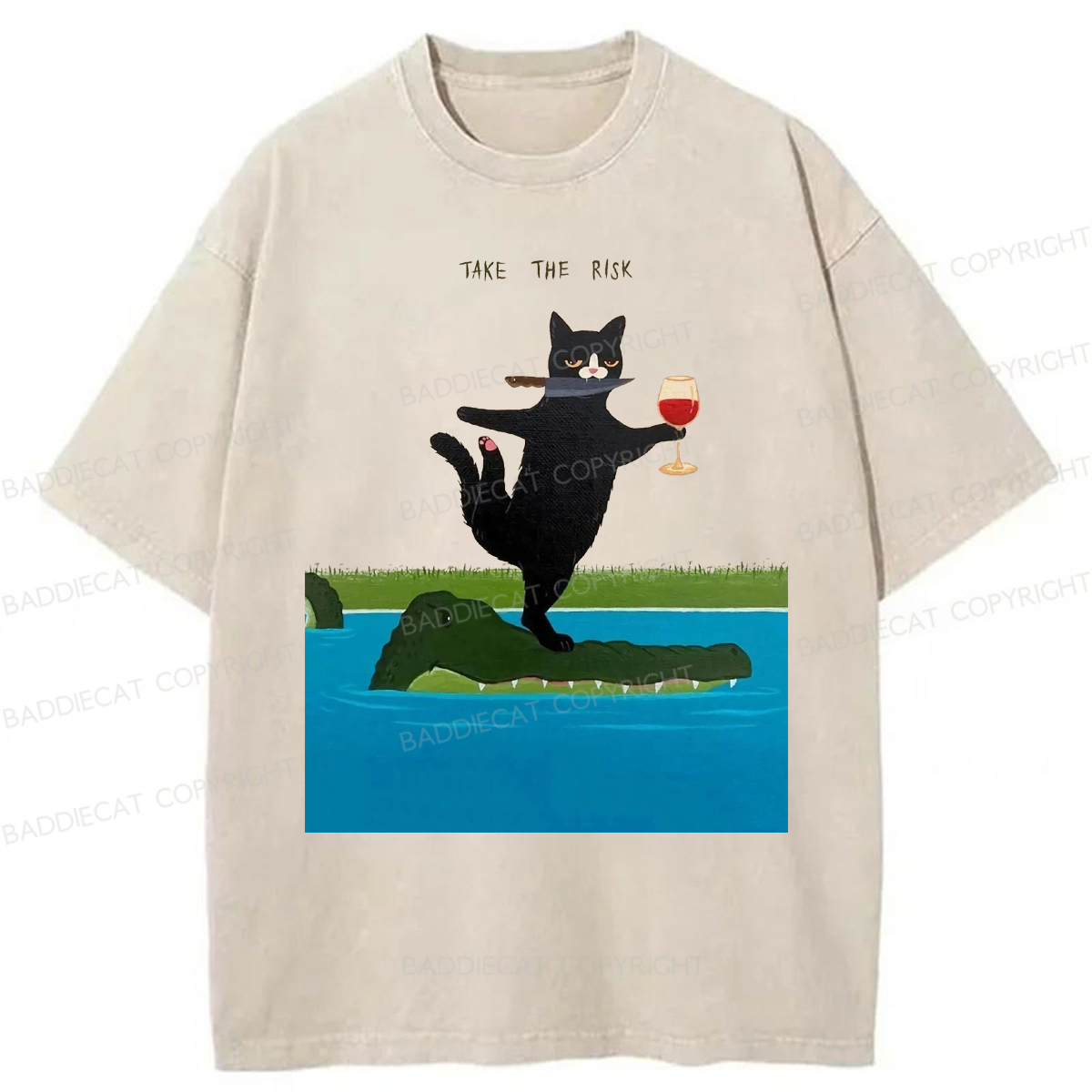 Baddiecat Cat Take The Risk Washed T-shirt