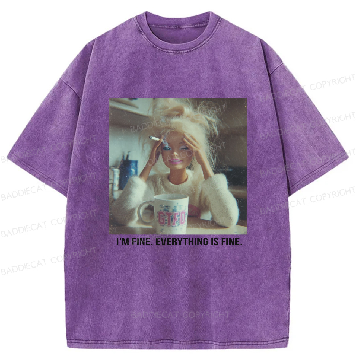 Baddiecat I'm Fine Everything Is Fine Graphic Washed T-shirt