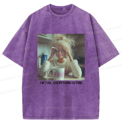 Baddiecat I'm Fine Everything Is Fine Graphic Washed T-shirt