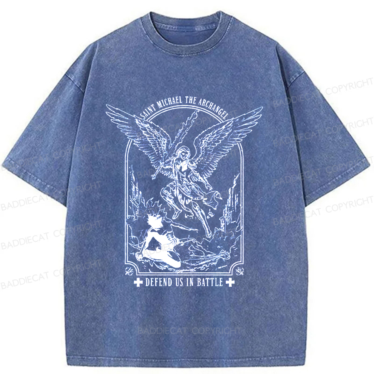 Baddiecat Saint Michael The Archangel Washed T-shirt