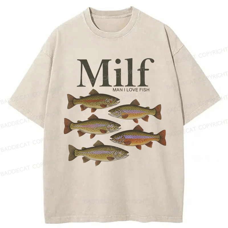 Baddiecat I Love Fish Vintage Style Washed T-shirt