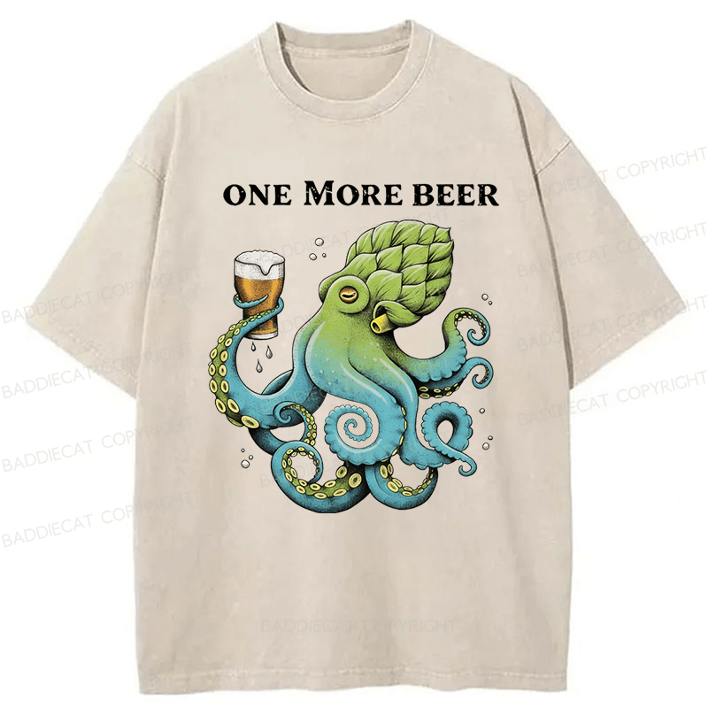Baddiecat An Octopus Drinks Beer Washed T-shirt