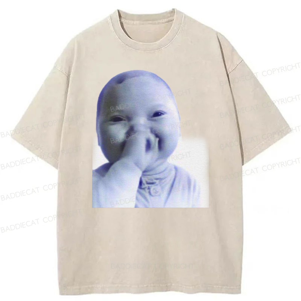 Baddiecat Funny AI Baby Laughing Washed T-shirt