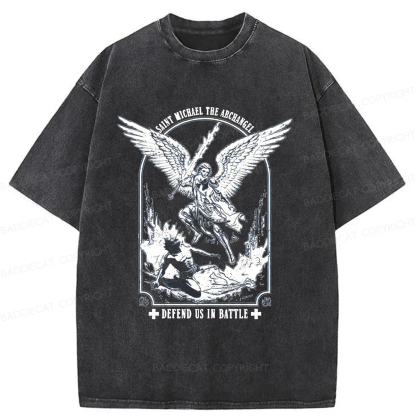 Baddiecat Saint Michael The Archangel Washed T-shirt