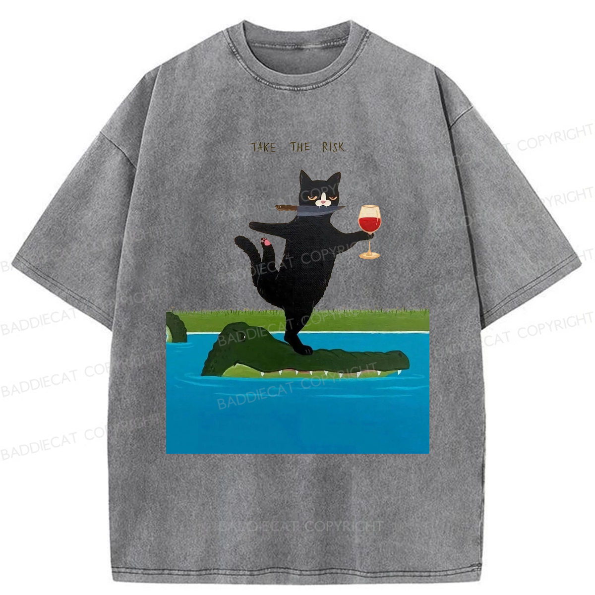 Baddiecat Cat Take The Risk Washed T-shirt