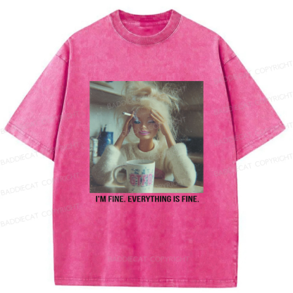Baddiecat I'm Fine Everything Is Fine Graphic Washed T-shirt