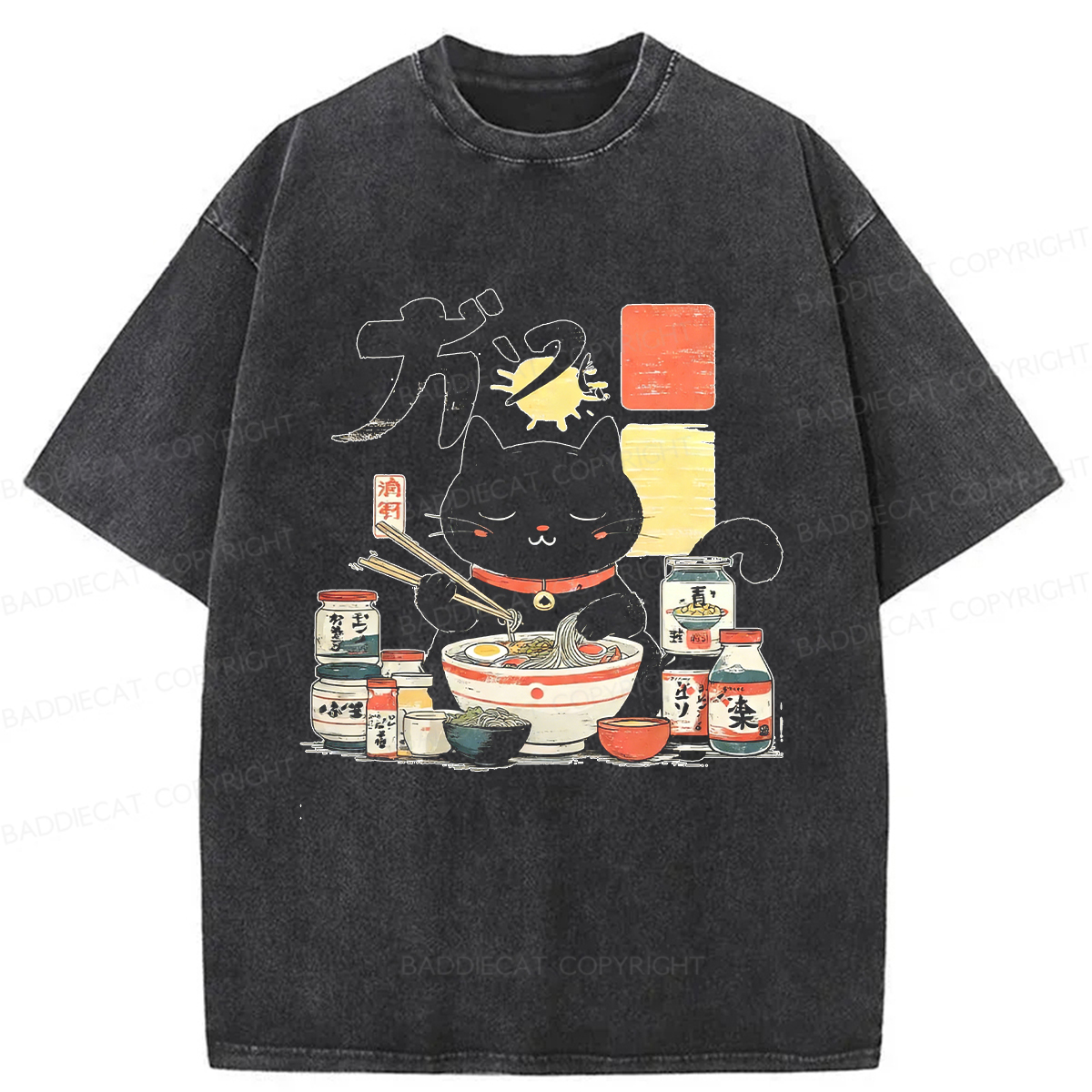 Baddiecat Whiskers And Noodles Washed T-Shirt