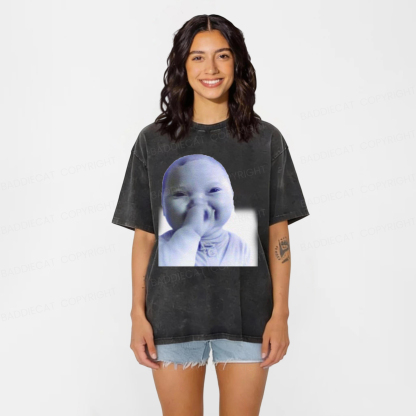 Baddiecat Funny AI Baby Laughing Washed T-shirt