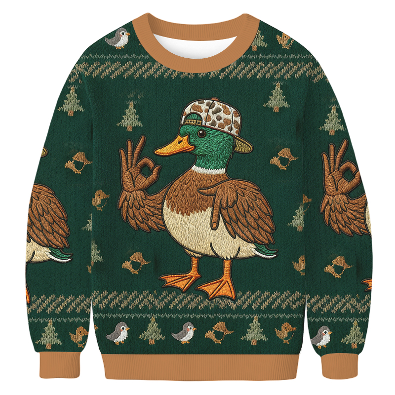 Baddiecat The Duck Is Making An OK Sign Christmas Ugly Sweatshirt