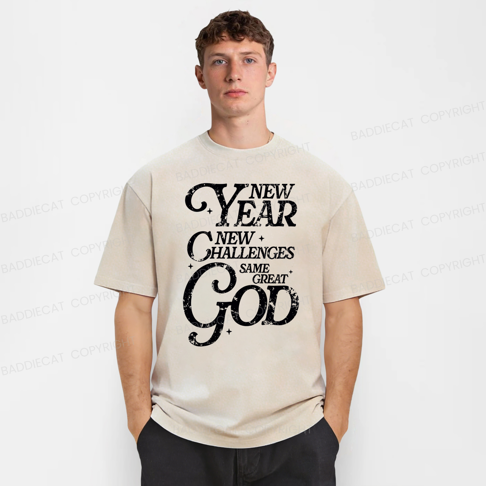 Baddiecat New Year New Challanges Same Great God Washed T-shirt