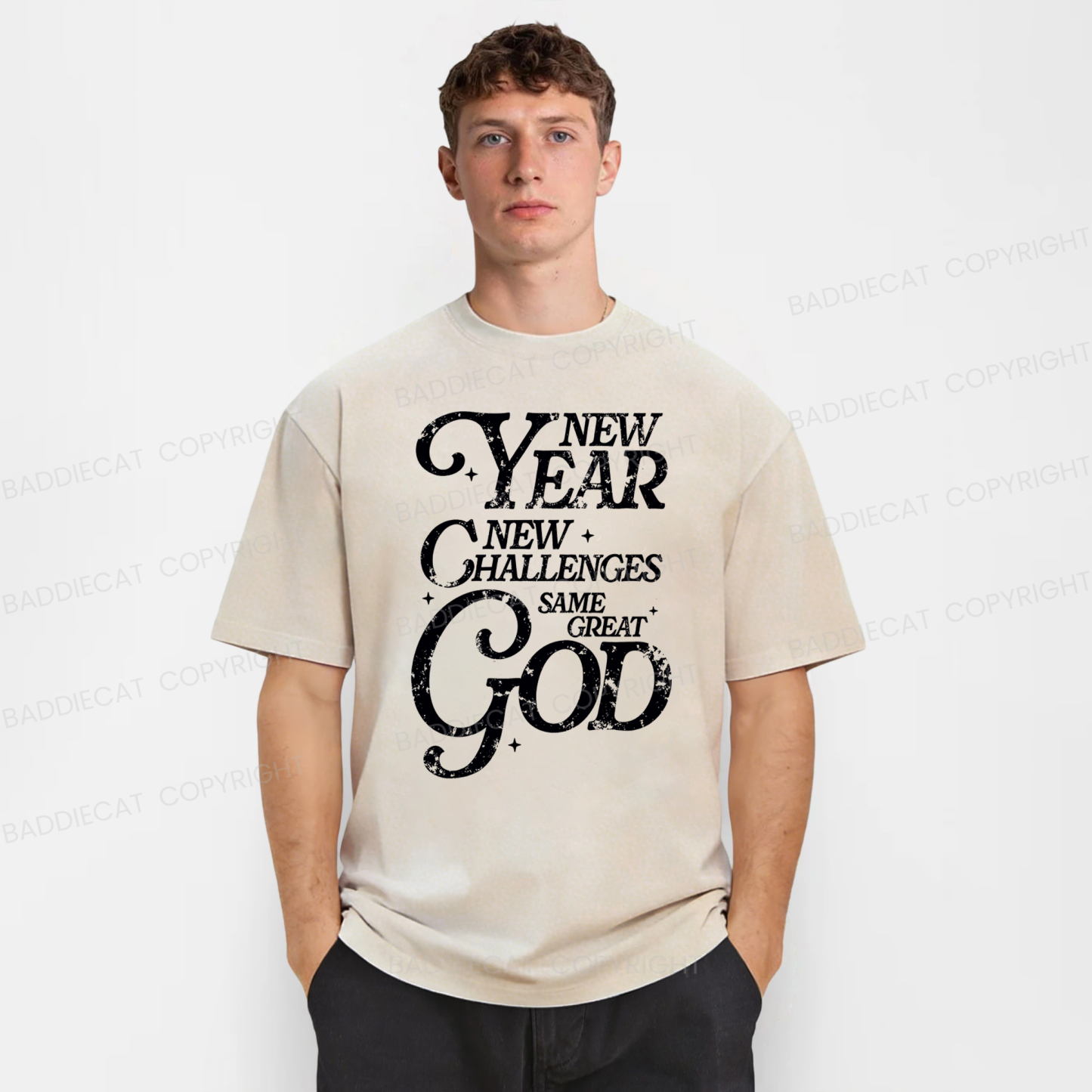 Baddiecat New Year New Challanges Same Great God Washed T-shirt