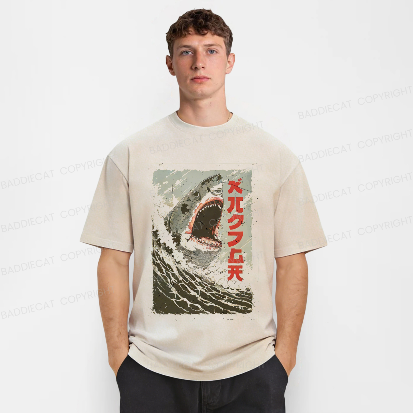 Baddiecat The Great Shark Attack Washed T-shirt