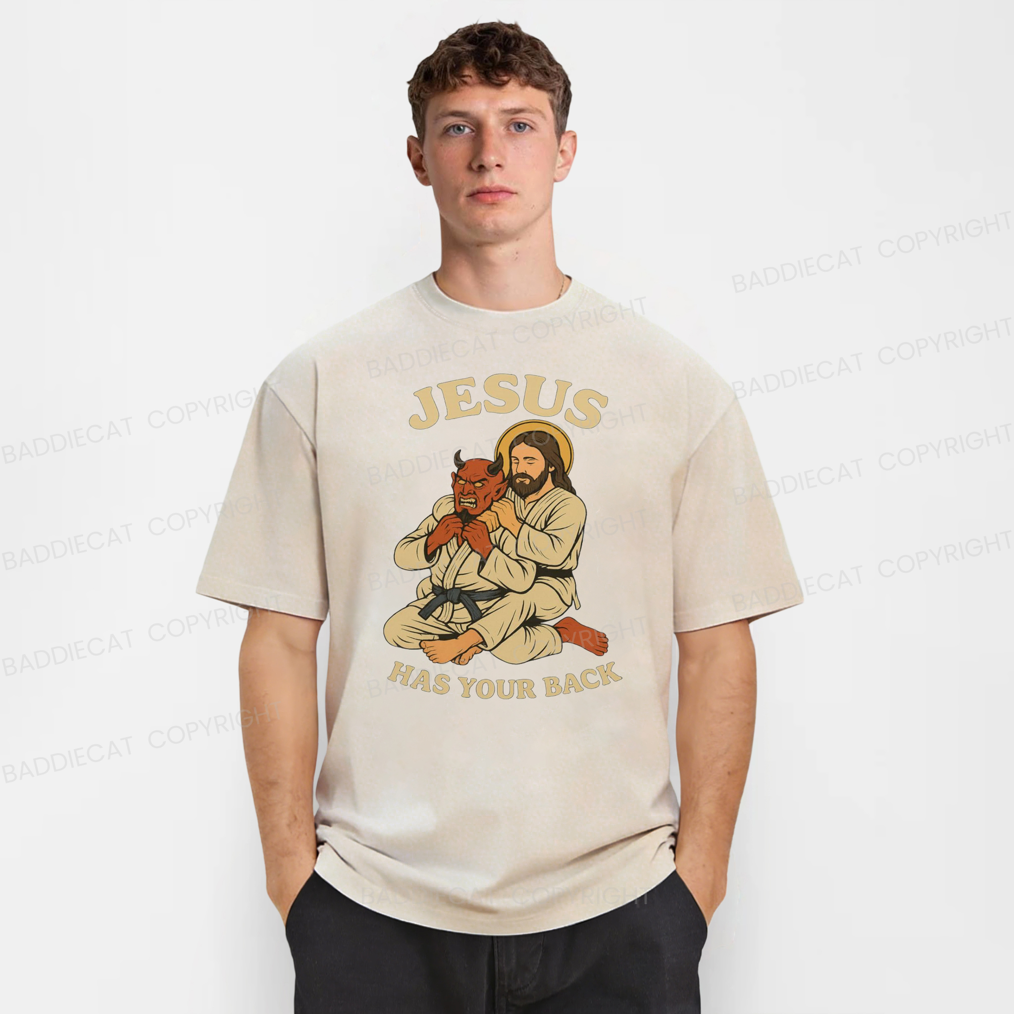Baddiecat Jesus Has Your Back Washed T-shirt