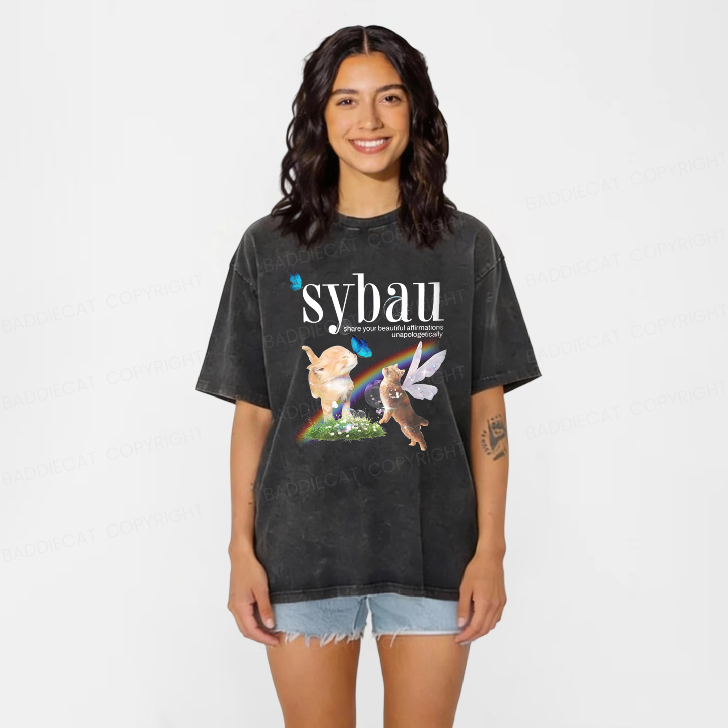 Baddiecat Share Your Beautiful Affirmations Unapologetically Washed T-shirt